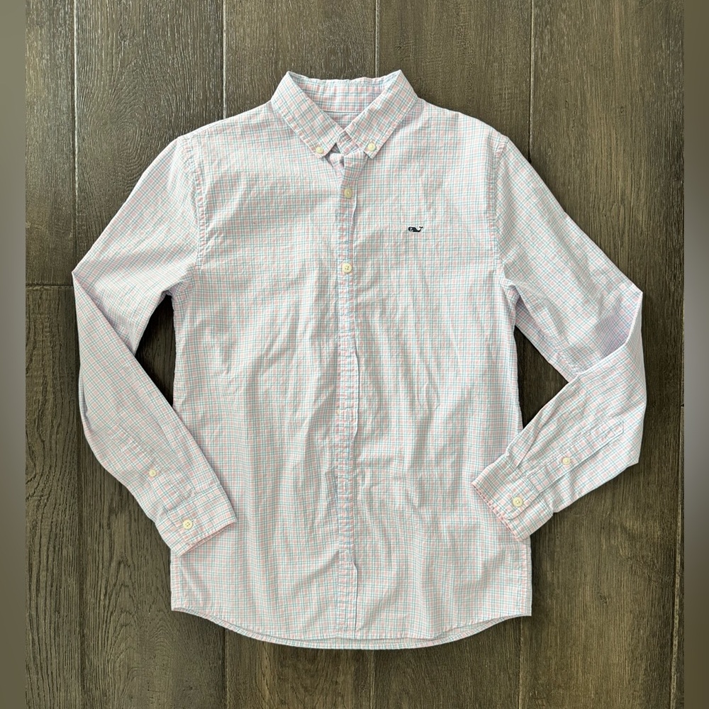 Vineyard Vines Boys Pastel Plaid Button Down Shirt - Size L (16)